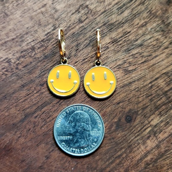 Smiley Hoop Dangle Earrings - Picture 3 of 4
